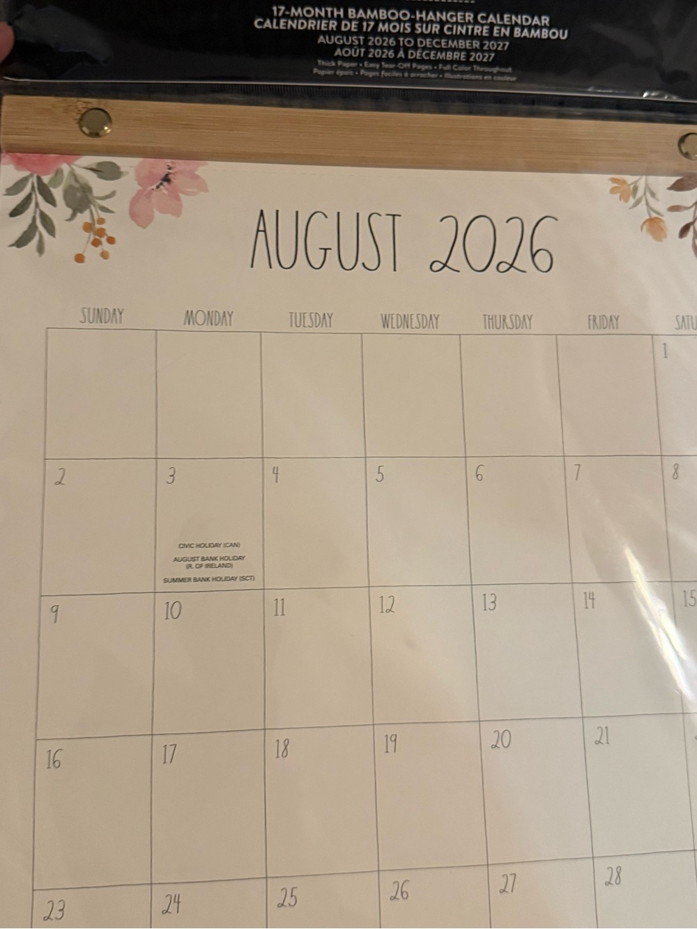 Rae Dunn Floral Accent Aug 2026 - Dec 2027 Wall Calendar - Pink and Green - Picture 3 of 8